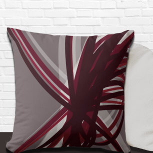 Grey & Burgundy Criss Cross Ribbon Design Cushion