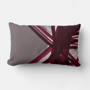 Grey & Burgundy Criss Cross Ribbons Lumbar Cushion
