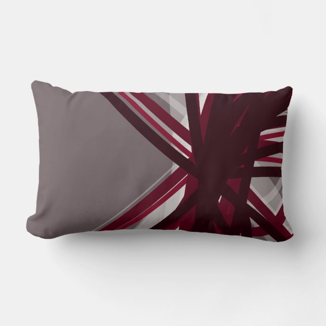 Grey & Burgundy Criss Cross Ribbons Lumbar Cushion (Front)