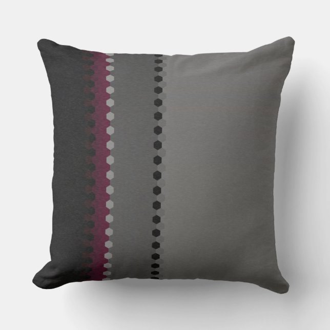 Grey Burgundy Dot Stripe Pattern Cushion (Front)