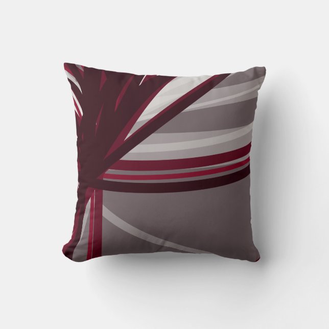 Grey & Burgundy Modern Abstract Ribbons Cushion (Front)