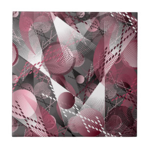 Grey, Burgundy, white abstract pattern. Ceramic Tile