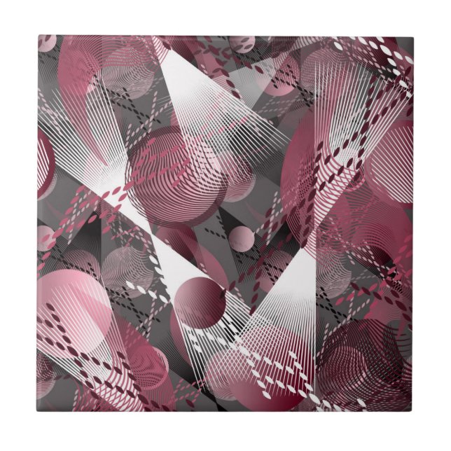 Grey, Burgundy, white abstract pattern. Ceramic Tile (Front)