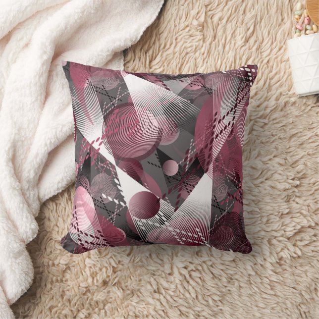 Grey, Burgundy, white abstract pattern. Cushion (Blanket)