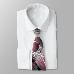 Grey, Burgundy, white abstract pattern. Tie