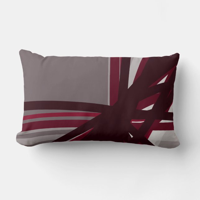 Grey Burgundy & White Artistic Abstract Linear Lumbar Cushion (Front)
