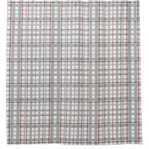 Grey Burgundy White Plaid Chequered Shower Curtain