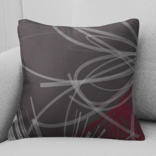 Grey & Burgundy Wine Abstract Ribbon Design Cushion