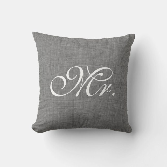 Grey Burlap Mr. Pillow (Front)