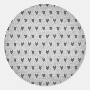 Grey Burlap Whimsical Hearts Rustic Farmhouse Classic Round Sticker