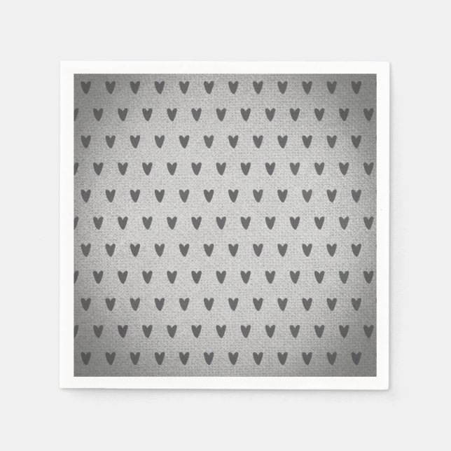 Grey Burlap Whimsical Hearts Rustic Farmhouse Napkin (Front)