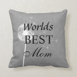 Grey Burlap Worlds Best Mum Pillow with Dandelion