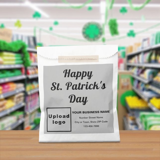 Grey Business Brand, St. Patrick's Day, Paper Bag (Gray business brand with St. Patrick's Day greeting on paper bag)