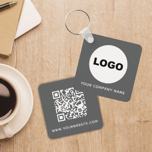 Grey Business Company Promotional Logo QR Code Key Ring