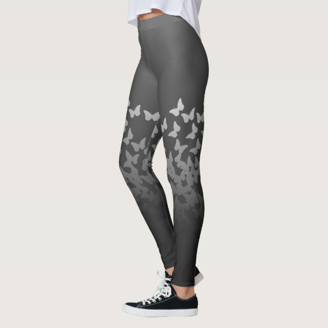 Grey butterflies, cute insects steel graphite bugs leggings (Left)