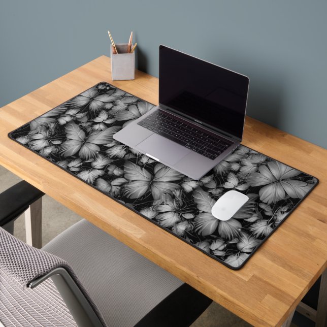 Grey Butterflies Print Desk Mat (Office 2)
