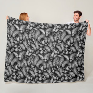 Grey Butterflies Print Fleece Blanket