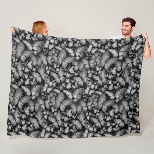 Grey Butterflies Print Fleece Blanket (In Situ)