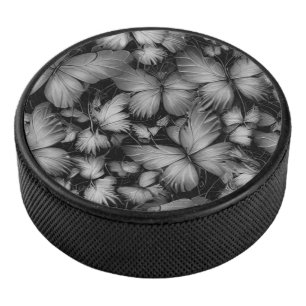 Grey Butterflies Print Hockey Puck