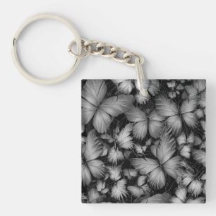 Grey Butterflies Print Key Ring