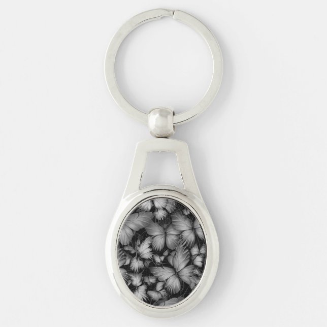 Grey Butterflies Print Key Ring (Front)