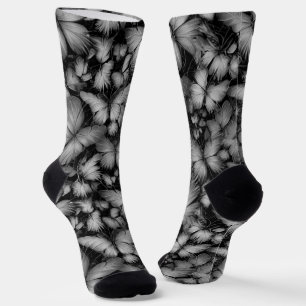 Grey Butterflies Print Socks