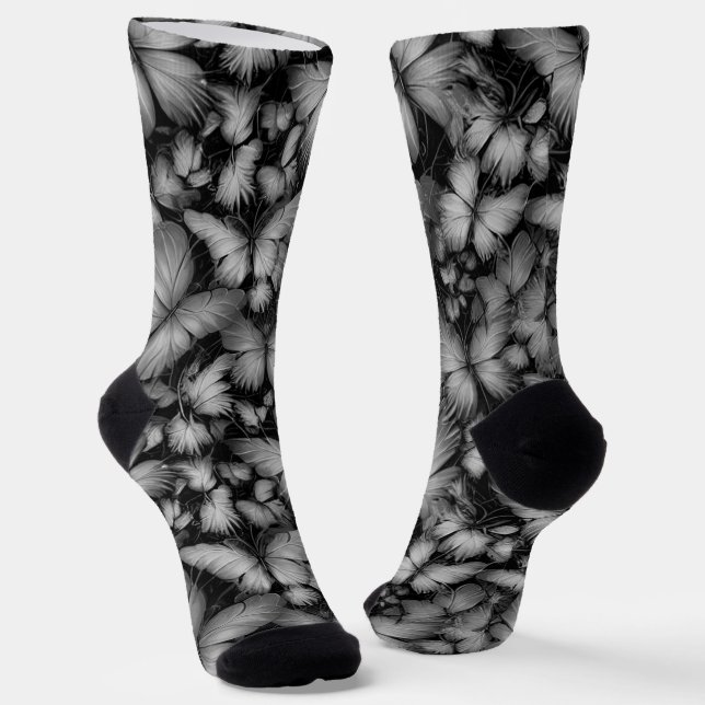 Grey Butterflies Print Socks (Angled)