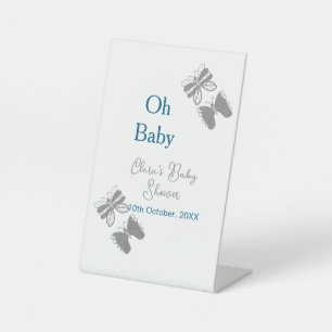 Grey butterfly blue baby shower oh baby modern ext pedestal sign