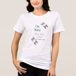 Grey butterfly blue baby shower oh baby modern ext Tri-Blend shirt