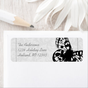 Grey Butterfly Damask Return Address Label