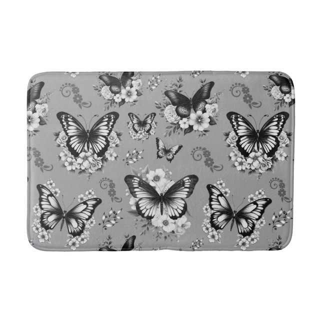 Grey Butterfly Pattern Bath Mat (Front)