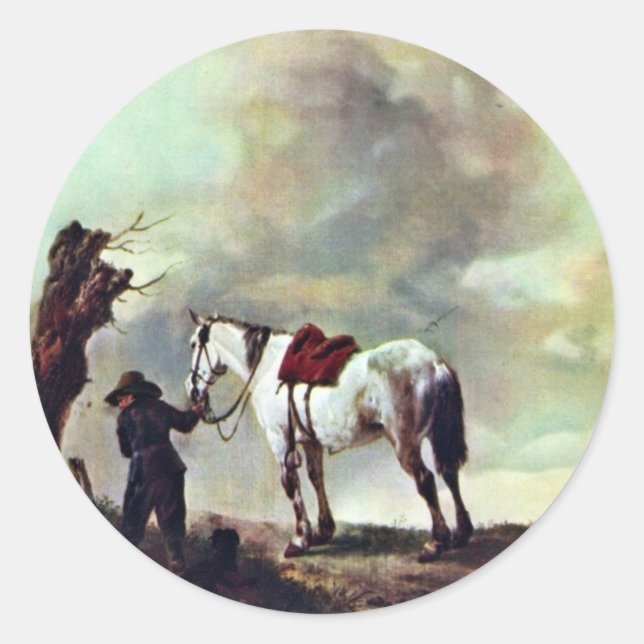 Grey.,  By Philips Wouwerman (Best Quality) Classic Round Sticker (Front)