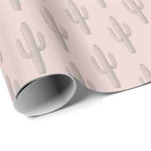 Grey Cactus Pattern Pink Wrapping Paper