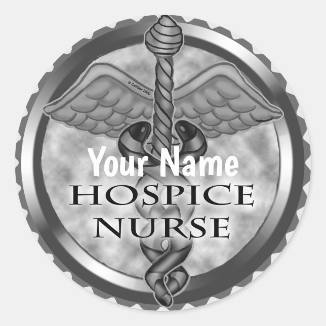 Grey caduceus Hospice Nurse Classic Round Sticker (Front)