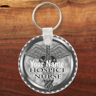 Grey caduceus Hospice Nurse Key Ring