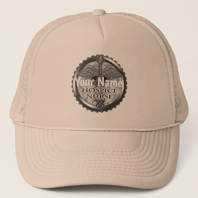 Grey caduceus Hospice Nurse Trucker Hat (Front)