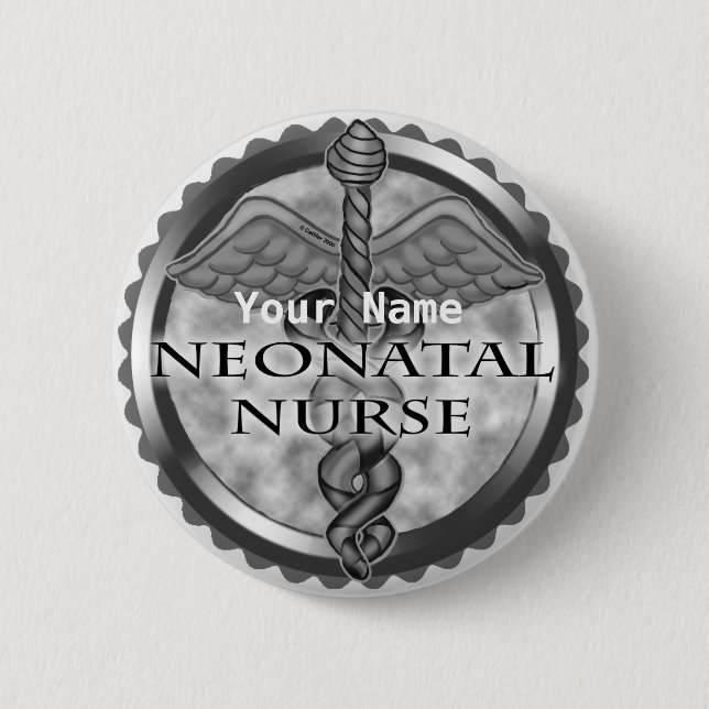 Grey caduceus Neonatal Nurse 6 Cm Round Badge (Front)
