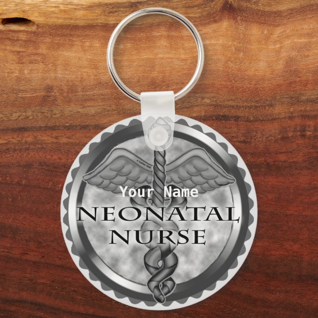 Grey caduceus Neonatal Nurse Key Ring (Front)