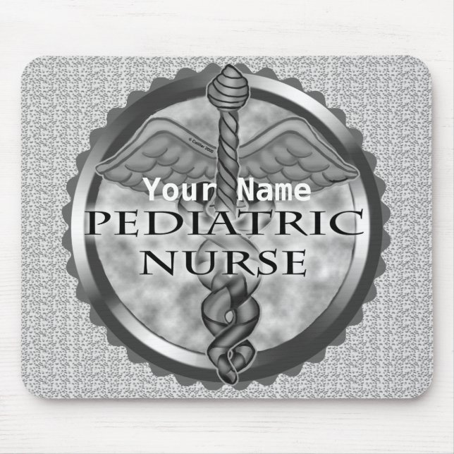 Grey caduceus Paediatrics Nurse Mouse Pad (Front)