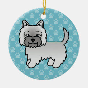 Grey Cairn Terrier Cartoon Dog Illustration Blue Ceramic Tree Decoration