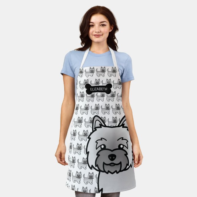 Grey Cairn Terrier Cute Cartoon Dog & Name Apron (Worn)