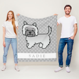 Grey Cairn Terrier Dog Illustration Custom Name Fleece Blanket