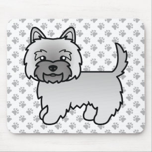 Grey Cairn Terrier Dog Illustration & Paws Pattern Mouse Pad