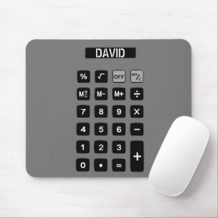 Grey Calculator With Name  Mouse Pad