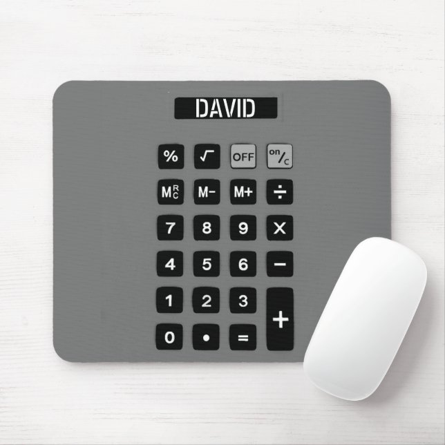 Grey Calculator With Name  Mouse Pad (With Mouse)