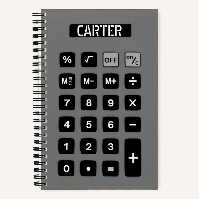 Grey Calculator with Name  Notebook (Front)