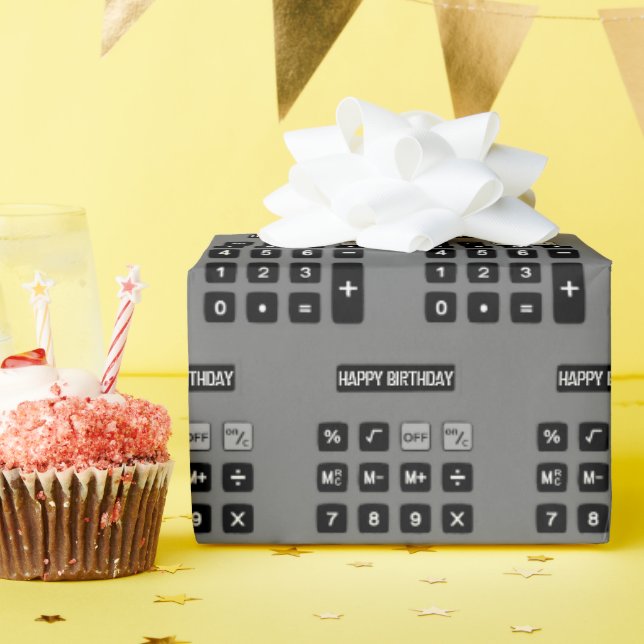 Grey Calulator Birthday Wrapping Paper (Birthday Party)