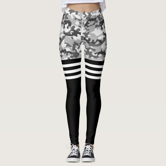 Grey camo and white triple stripe  leggings (Front)