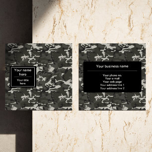 Grey Camo, Camouflage, Military, Army Square Business Card