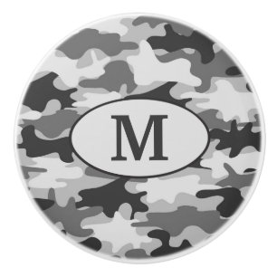 Grey Camo Camouflage Monogram Initial Personalised Ceramic Knob